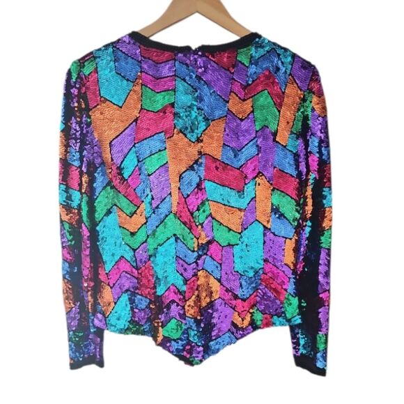 Oleg Cassini Tops - Vintage 80s Oleg Cassini Sequin Top 100% Silk & Rayon Sz 8 Statement Piece Artsy